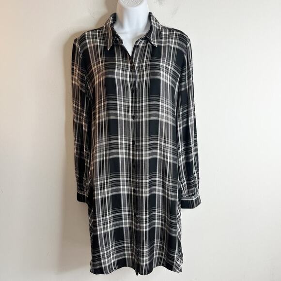 Lou & Grey Women's Plaid Shirtdress Size S Black & White Long Sleeve Button Up - Picture 2 of 9
